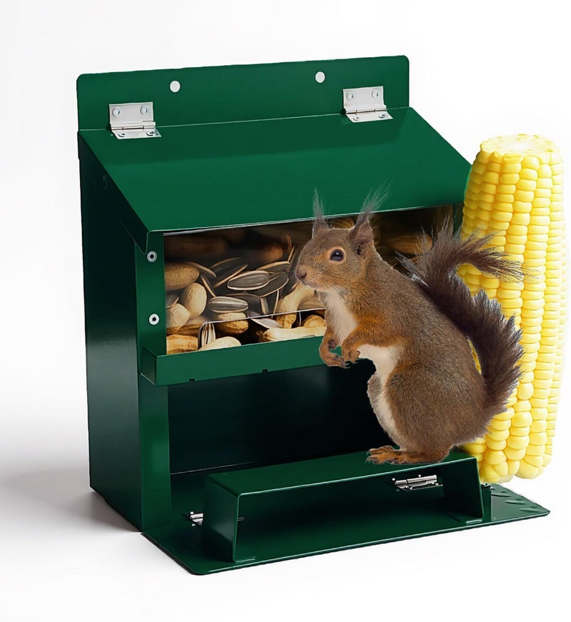 H HUGELEAF Squirrel Feeders for Outside, Metal Squirrel Feeder with A Removable Corn Cob Holder, Peanut Feeder for Squirrel, Chipmunks, Great Gifts for Squirrel Lovers & Nature Lovers - Image 1